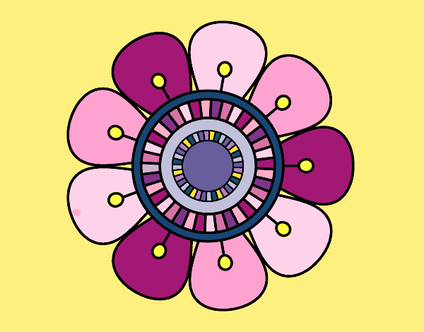 Disegno Mandala a forma di fiore pitturato su ZaffiroBlu