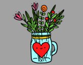 Disegno Pot con i fiori selvatici e un cuore pitturato su Siso