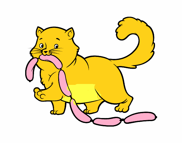 Disegno Gatto con salsiccia pitturato su FARIQ 