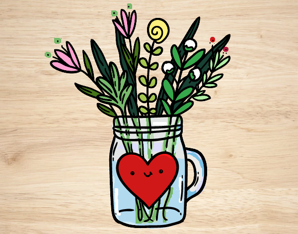 Disegno Pot con i fiori selvatici e un cuore pitturato su stefan