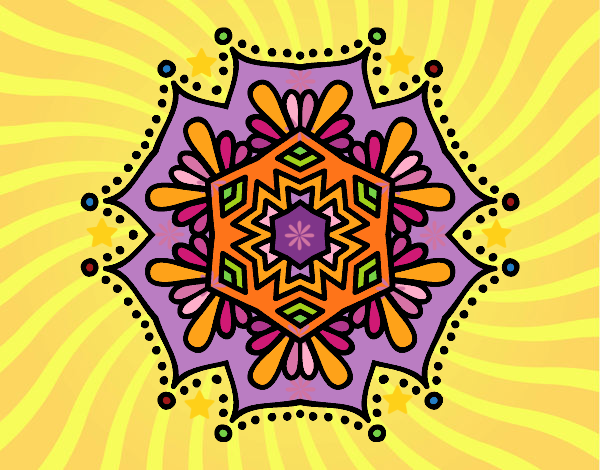 Disegno Mandala simmetrico fiore  pitturato su gaga