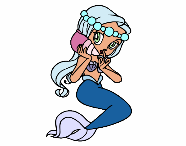 Disegno Sirena con una Conchiglia di mare  pitturato su lavinia6