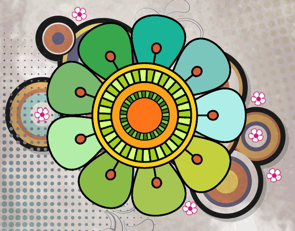 Disegno Mandala a forma di fiore pitturato su gaga
