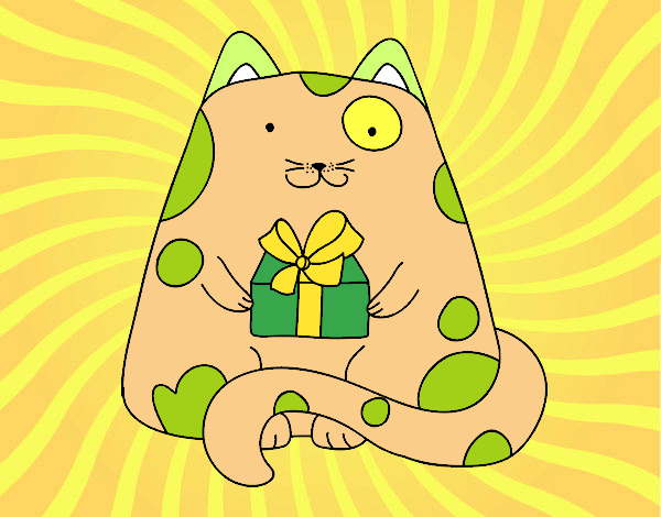 Disegno  Gatto con un regalo pitturato su AUDREY