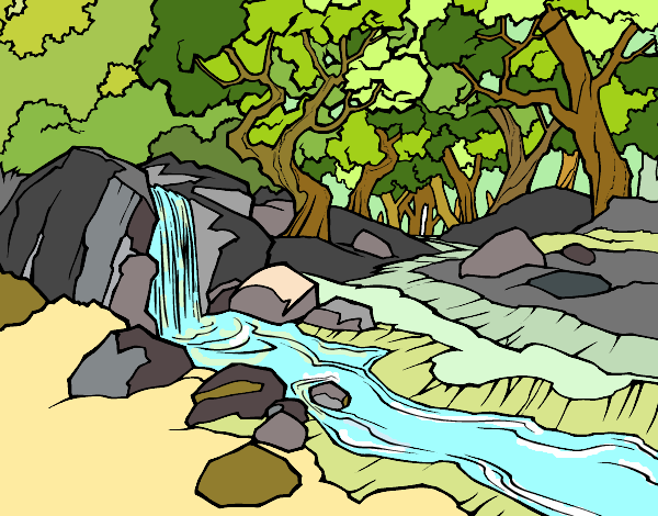 Disegno Paesaggio della foresta con un fiume pitturato su gaga