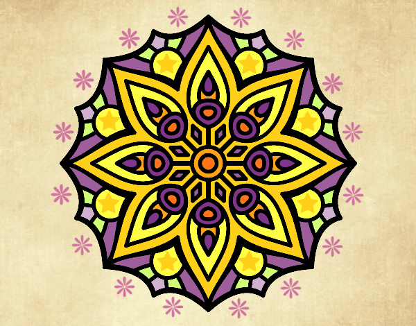 Disegno Mandala semplice simmetria pitturato su gaga