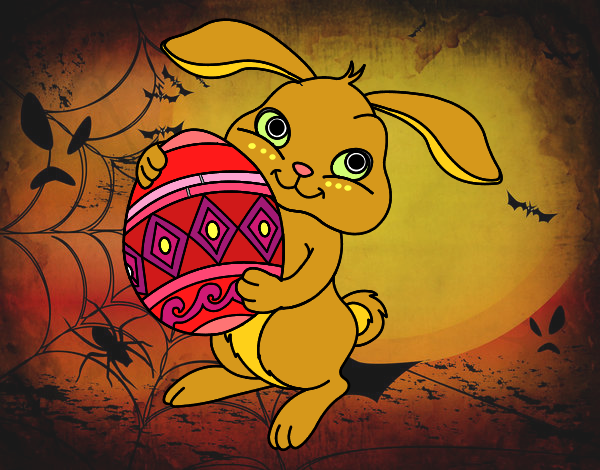 Disegno Coniglio con uovo di Pasqua pitturato su gaga