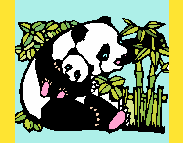 Disegno Mamma panda  pitturato su gaga