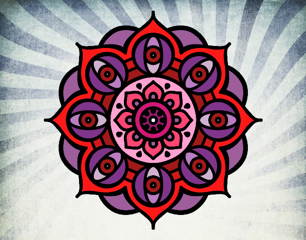 Disegno Mandala dagli occhi pitturato su gaga