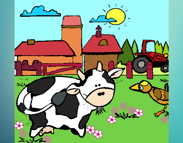Disegno Mucca nella fattoria  pitturato su gaga