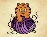 Disegno Gatto con un gomitolo di lana pitturato su gaga