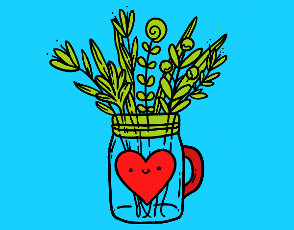 Disegno Pot con i fiori selvatici e un cuore pitturato su CHRISTIAN3
