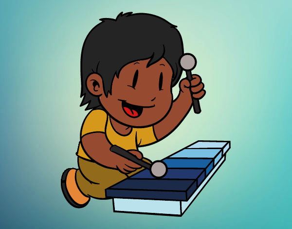 Disegno Bambino con xilofono pitturato su NoExit