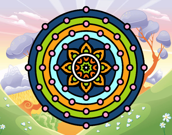 Disegno Mandala sistema solare pitturato su marisa