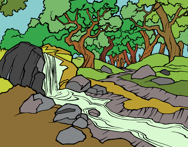 Disegno Paesaggio della foresta con un fiume pitturato su lella18