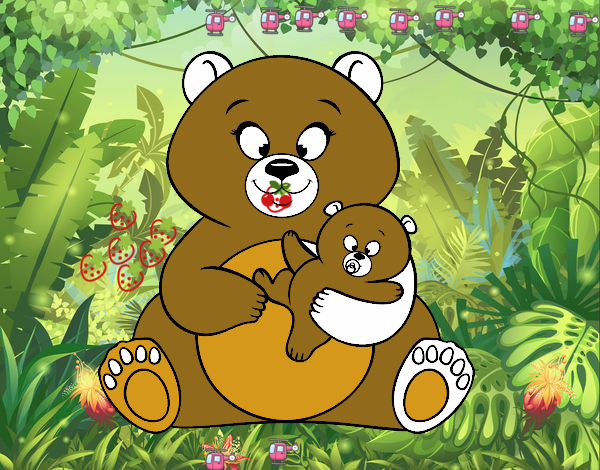 Disegno Mamma orsa e piccolo orso pitturato su amirotto