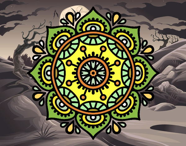 Disegno Mandala per rilassarsi pitturato su marisa