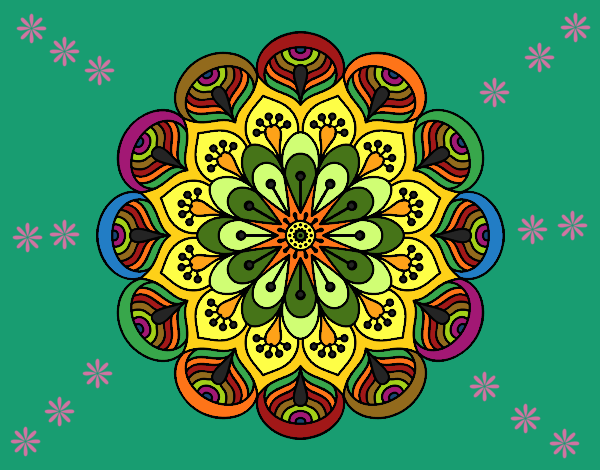 Disegno Mandala fiore e fogli pitturato su ZiaDome 
