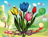 Disegno Tulipani con un fiocco pitturato su alessiacom