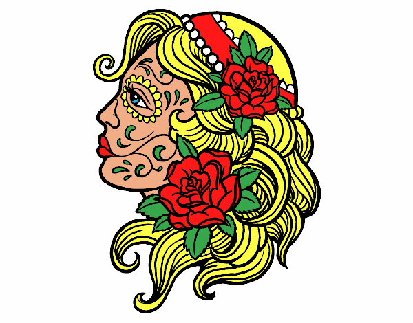 Disegno Tatuaggio di Catrina pitturato su calabria