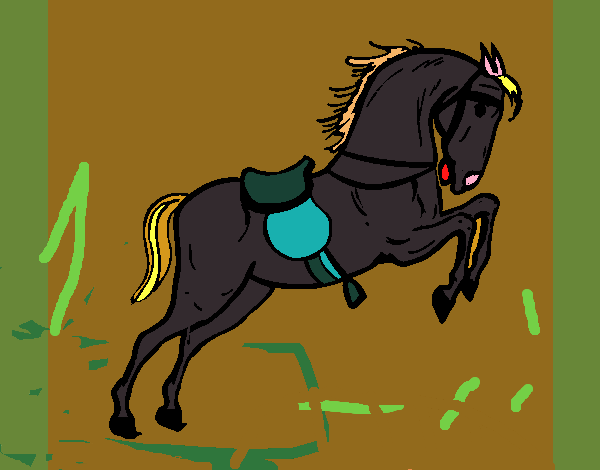 Disegno Cavallo che salta con una sedia  pitturato su lavinia6