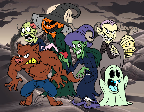 Disegno Monstri di Halloween pitturato su noiu-u98