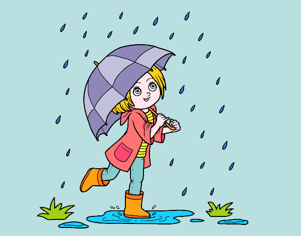 Ragazza con l'ombrello sotto la pioggia