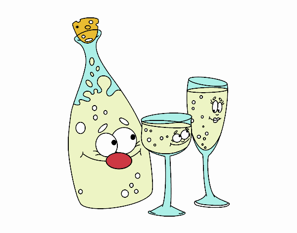 Bottiglie de champagne e bicchieri
