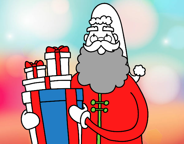 Disegno Santa Claus con i regali pitturato su GIOP