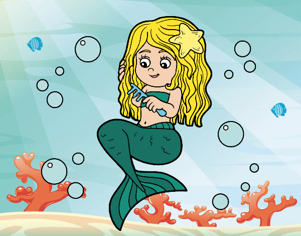 Disegno Mermaid a pettinarsi i capelli pitturato su nuotatrice