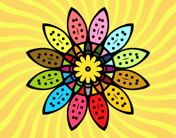 Disegno Mandala fiori con petali pitturato su Sorgente