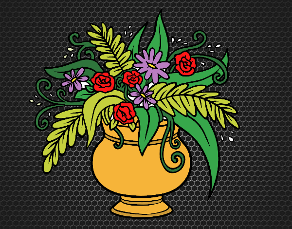 Disegno Un vaso con fiori pitturato su pyrex