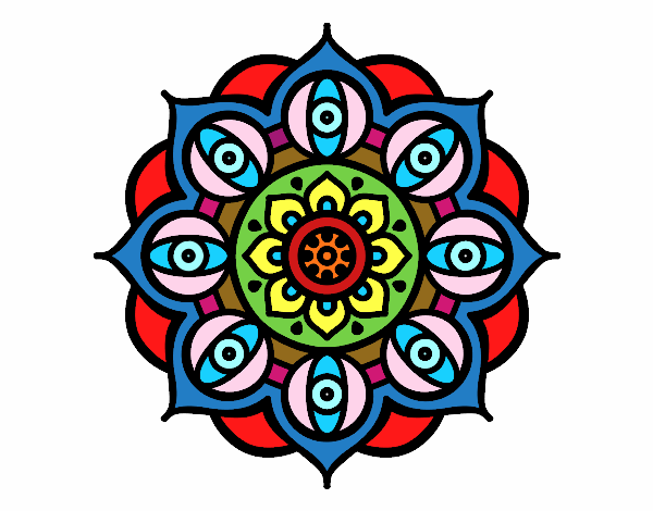 Disegno Mandala dagli occhi pitturato su rici