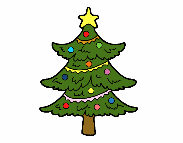 Disegno Albero di Natale decorato pitturato su tekil