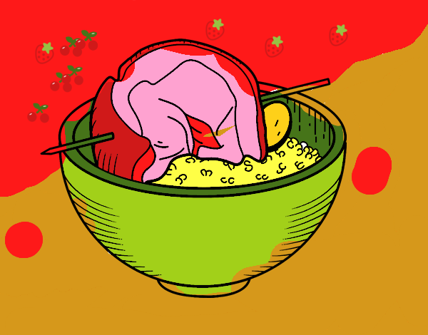 Spiedo della carne con riso