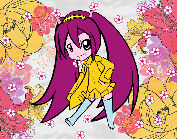 Hatsune Vocaloid tra i fiori colorati