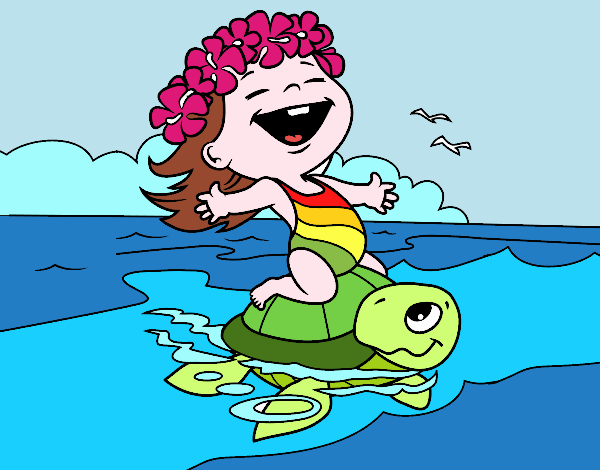 Bambina con tartaruga marina