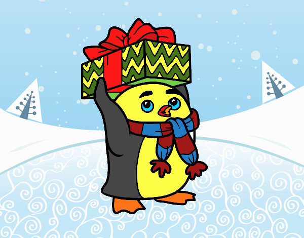 Pinguino con il regalo di Natale