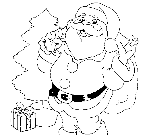 Disegno di Babbo Natale con l’albero di Natale da Colorare