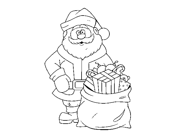 Disegno di  Babbo Natale con un sacco di regali da Colorare