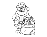 Disegno di  Babbo Natale con un sacco di regali da colorare