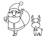 Disegno di Babbo Natale e una renna da colorare
