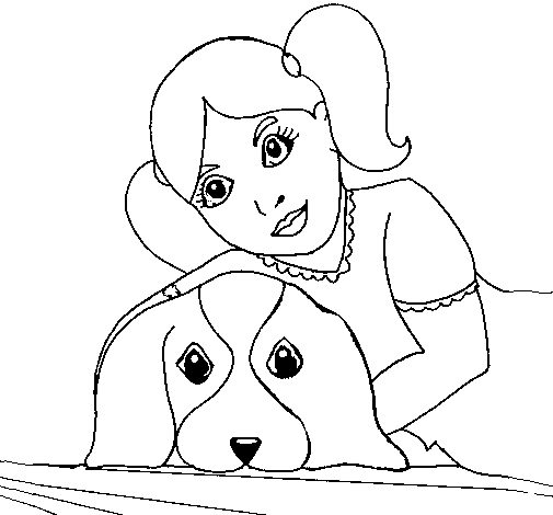 Disegno di Bambina che abbraccia il suo cagnolino  da Colorare