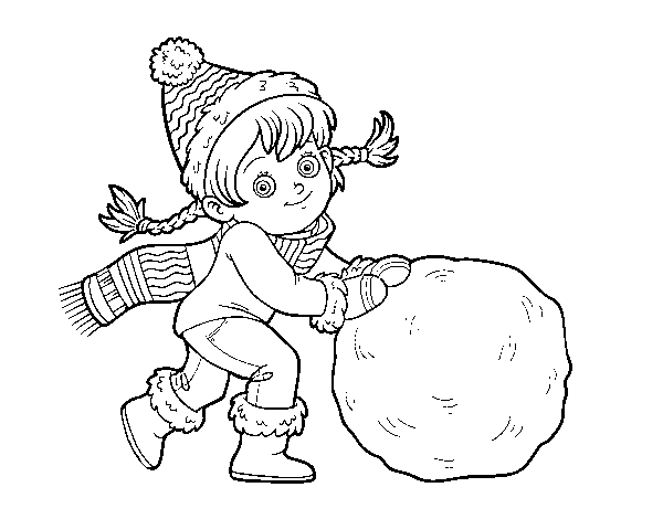 Disegno di Bambina con grande palla di neve da Colorare