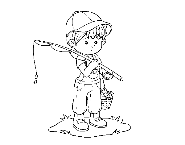 Disegno di Bambino pescatore da Colorare