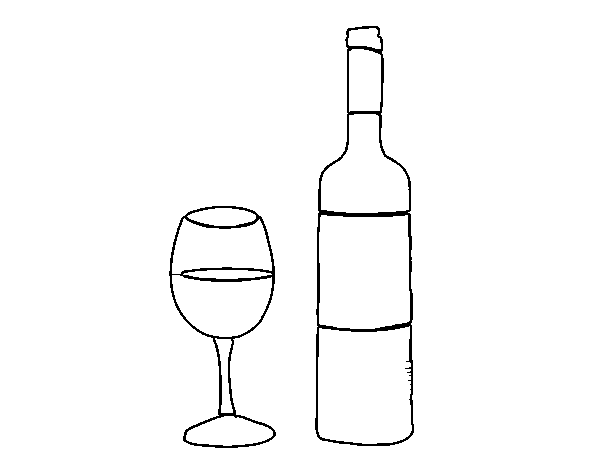 Disegno di Bottiglia di vino e di vetro da Colorare