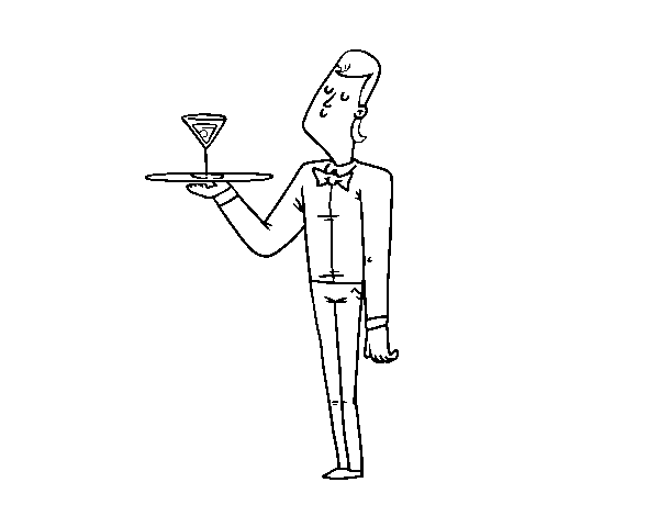 Disegno di Cameriere con cocktail da Colorare
