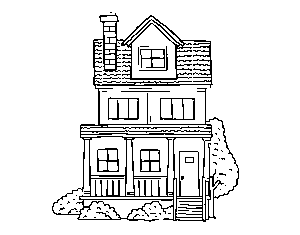 Disegno di Casa a due piani con mansarda da Colorare