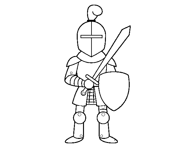 Disegno di Cavaliere con spada e scudo da Colorare
