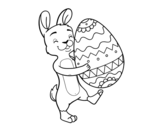 Disegno di Coniglio con enorme uovo di Pasqua da colorare